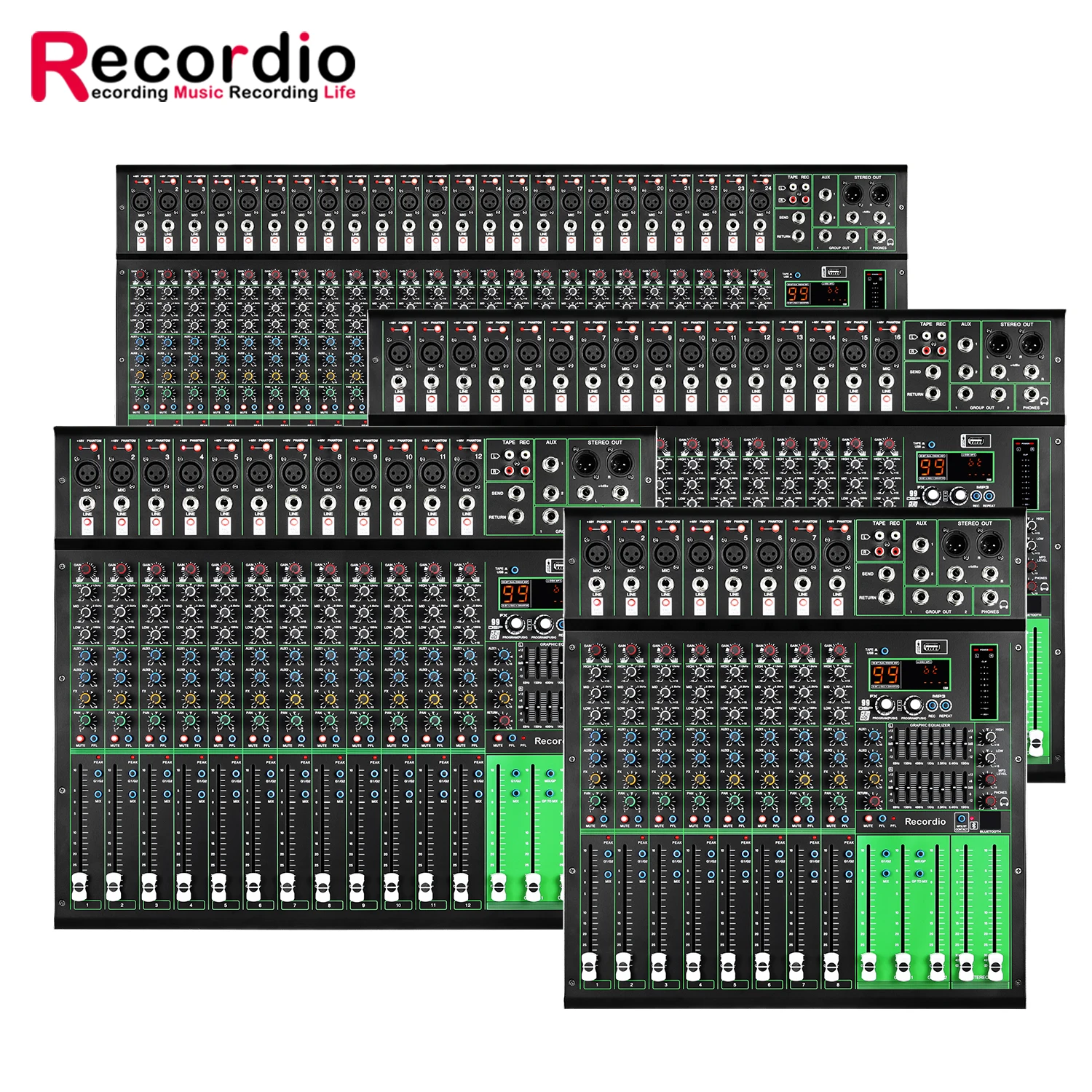 GAX-PK24 Karaoke DJ 24 Channel Audio Mixer Digital Mixing Console Reverb Effects USB Dual 7-Segment Equalizer Sound System