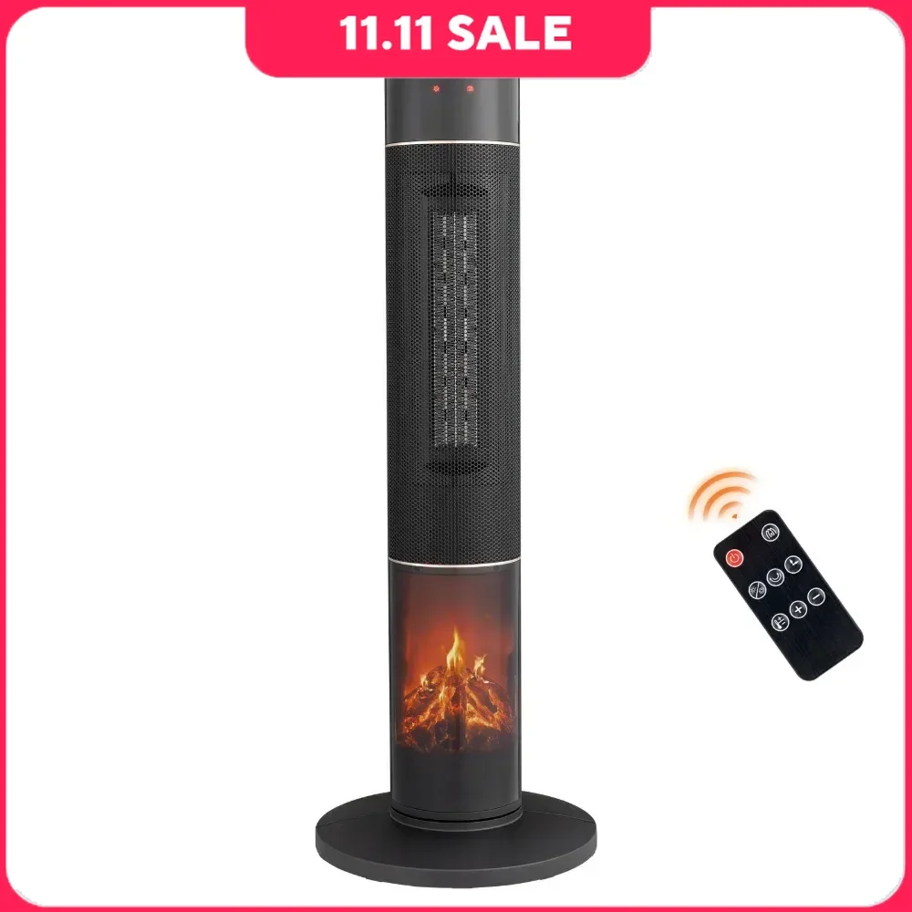 

1500W Portable Electric Heater with Thermostat 60° OscillationTimer Remote Control for Indoor Tower Space Heater with 3D Flame