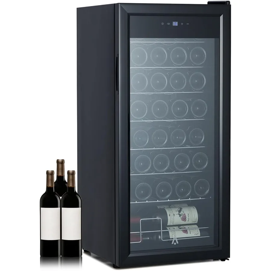 ثلاجة نبيذ أحادية المنطقة مكونة من 32 زجاجة مع شاشة لمس رقمية وشاشة LED ومبرد قائم بذاته يتميز بالتبريد السريع T #1
