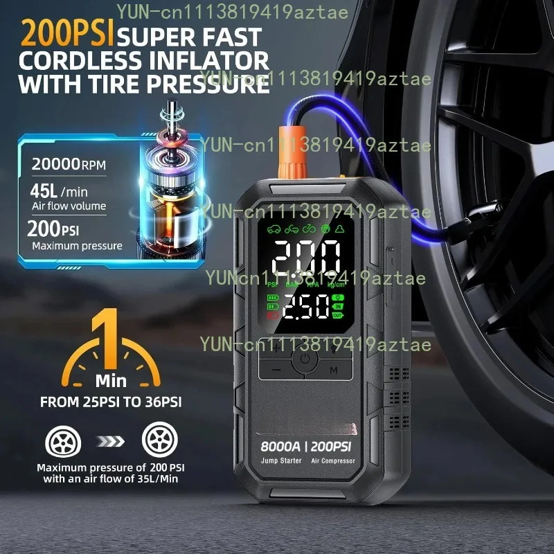 4‑IN‑1 Portable Power Unit Peak 8000A Battery Booster 200PSI Tire Inflator Power Bank