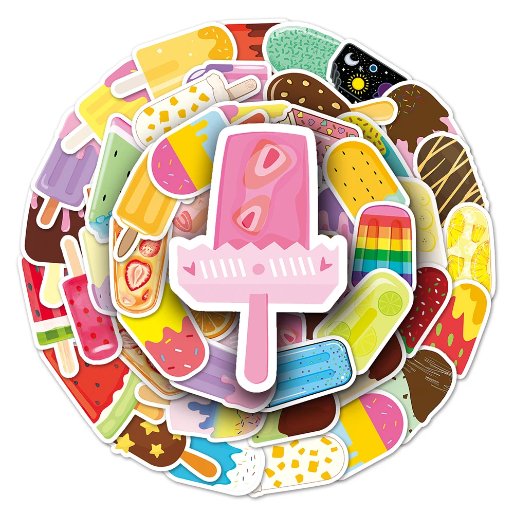 10/30/50pcs Kawaii Ice Cream Cartoon Stickers Ins Style Aesthetics Sticker Laptop Phone Notebook Fridge Water Bottle Decal Toys