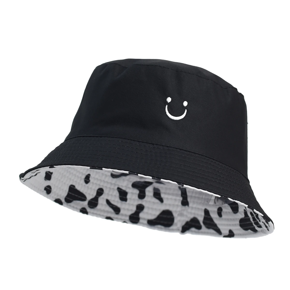 

Cow Pattern Bucket Hat Smile Face Embroidery Double Sides Fisherman Hats For Men Women Panama Cap Summer Sun Hot Selling