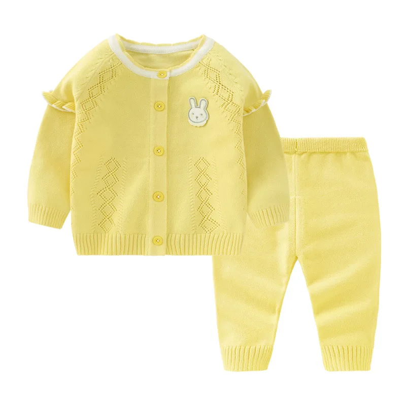 Baby Autumn and Winter Sweater Round Neck Men's and Women's Cardigan Set Spring Solid Color Sweater 2 Piece Set Knitted Sweater