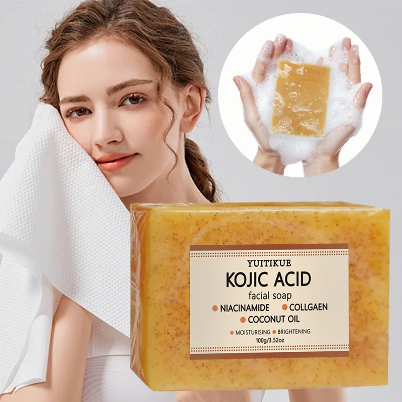 Yuitikue Kojic Acid Facial Soap, 100g with Niacinamide, Collagen & Coconut Oil, Moisturizing & Brightening Cleansing Bar
