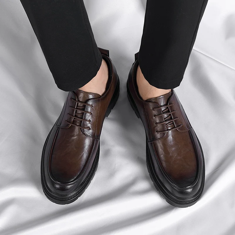 

Повседневные деловые мужские туфли дерби на толстой подошве, увеличивающие рост, дышащие джентльменские модные свадебные банкетные туфли на шнуровке