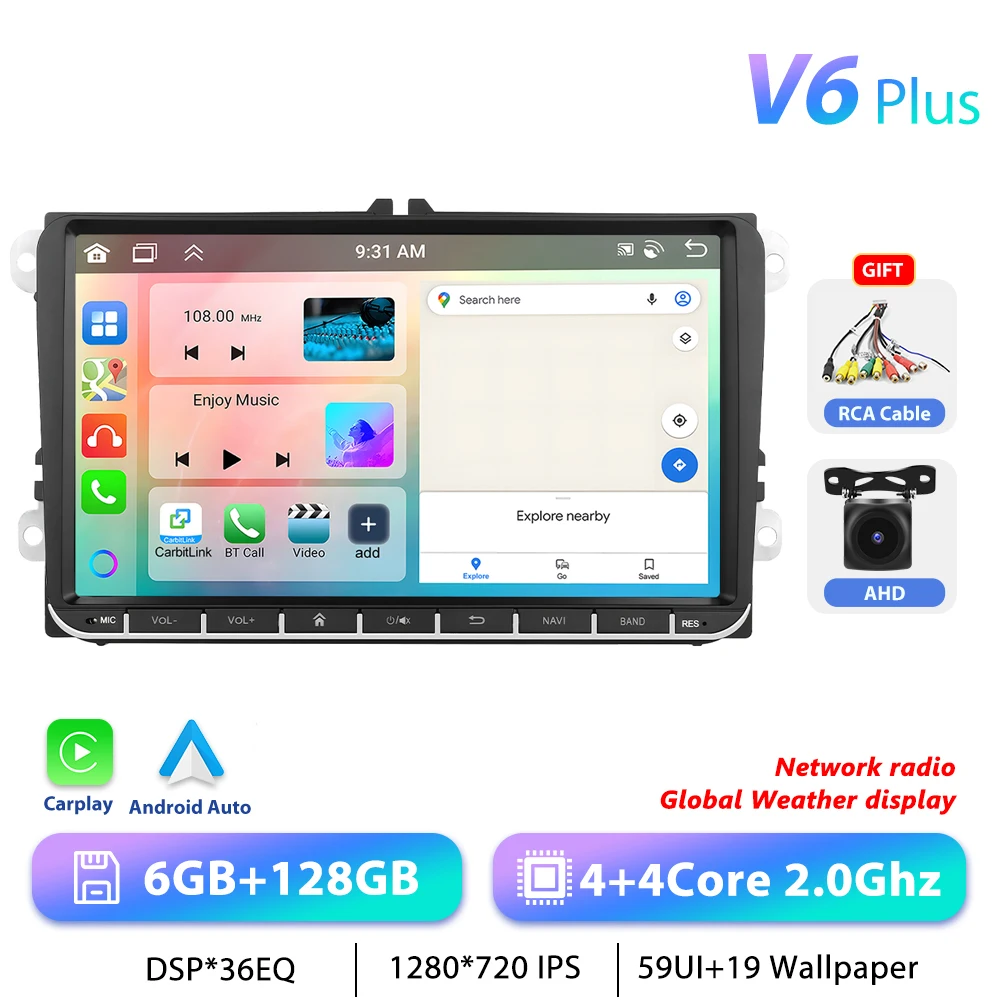 Podofo 7 "9" CarPlay Android Autoradio Voor Volkswagen VW Golf Passat JETTA Skoda SEAT Auto Intelligent Systeem 2din GPS Autoradio