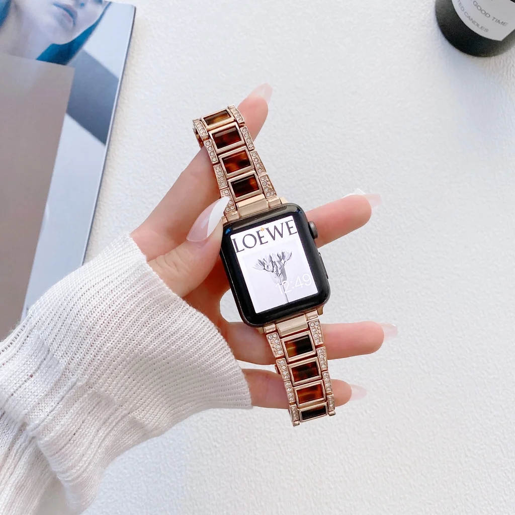 الملكي الفاخرة المعادن معصمه ل أبل حزام ساعة IWatch سلسلة 7 6 SE الفرقة ، حزام الساعات 41 مللي متر 45 مللي متر 40 مللي متر 44 مللي متر الماس الراتنج حزام