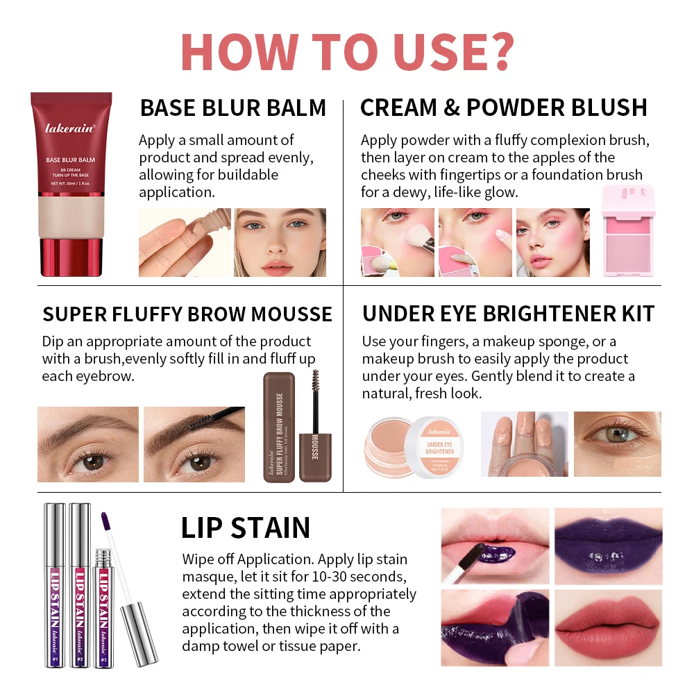 Make-upset Matte Foundation Base Peel Off Lip Stain Fleuren Ogen Hoog Pigment Natuurlijke Crème Poeder Blush Gezichtsmake-up Sets Cadeau