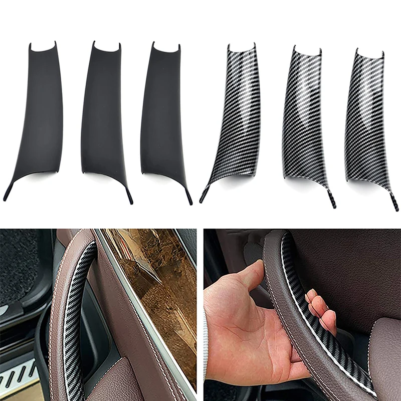 3Pcs Matte Black Carbon Fiber Style Interior Door Pull Handle Trim Cover RHD For BMW X5 X6 E70 LCI E71 E72 30dx,35dx,35ix,40dx