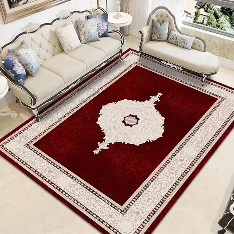 European Style Retro Persian Living Room Carpet Soft Antiskid Foldable Dining Room Rug Short Velvet Plush Entrance Door Mat