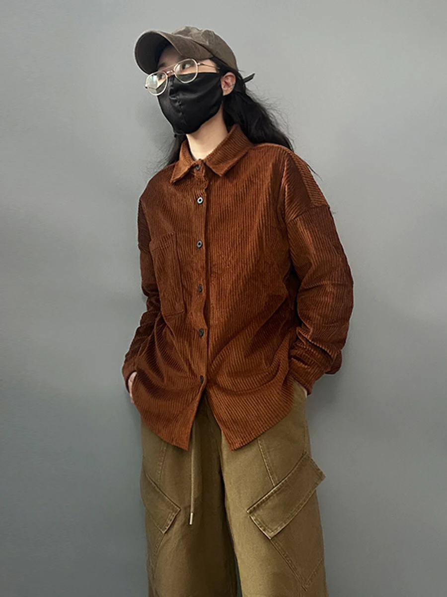 

Американская ретро-куртка унисекс с длинными рукавами, повседневная, свободного кроя, винтажная, в стиле lazy style, весенне-осенняя, вельветовая, уличный стиль