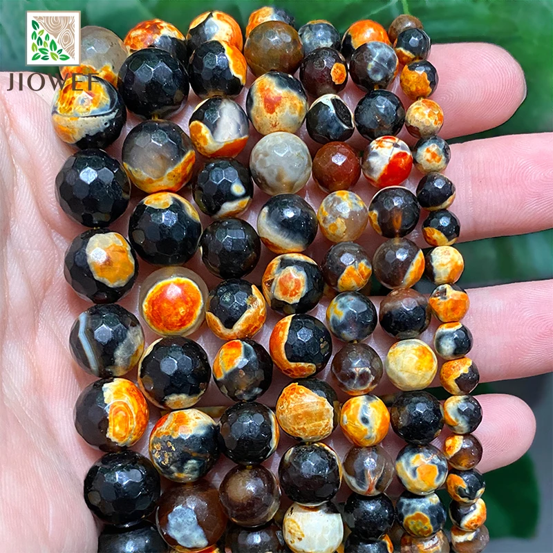 Orange Faceted Frost Dream Fire Dragon Veins Agates Round Beads Diy Bracelet Accessories for Jewelry Making 15'' Strand 8mm