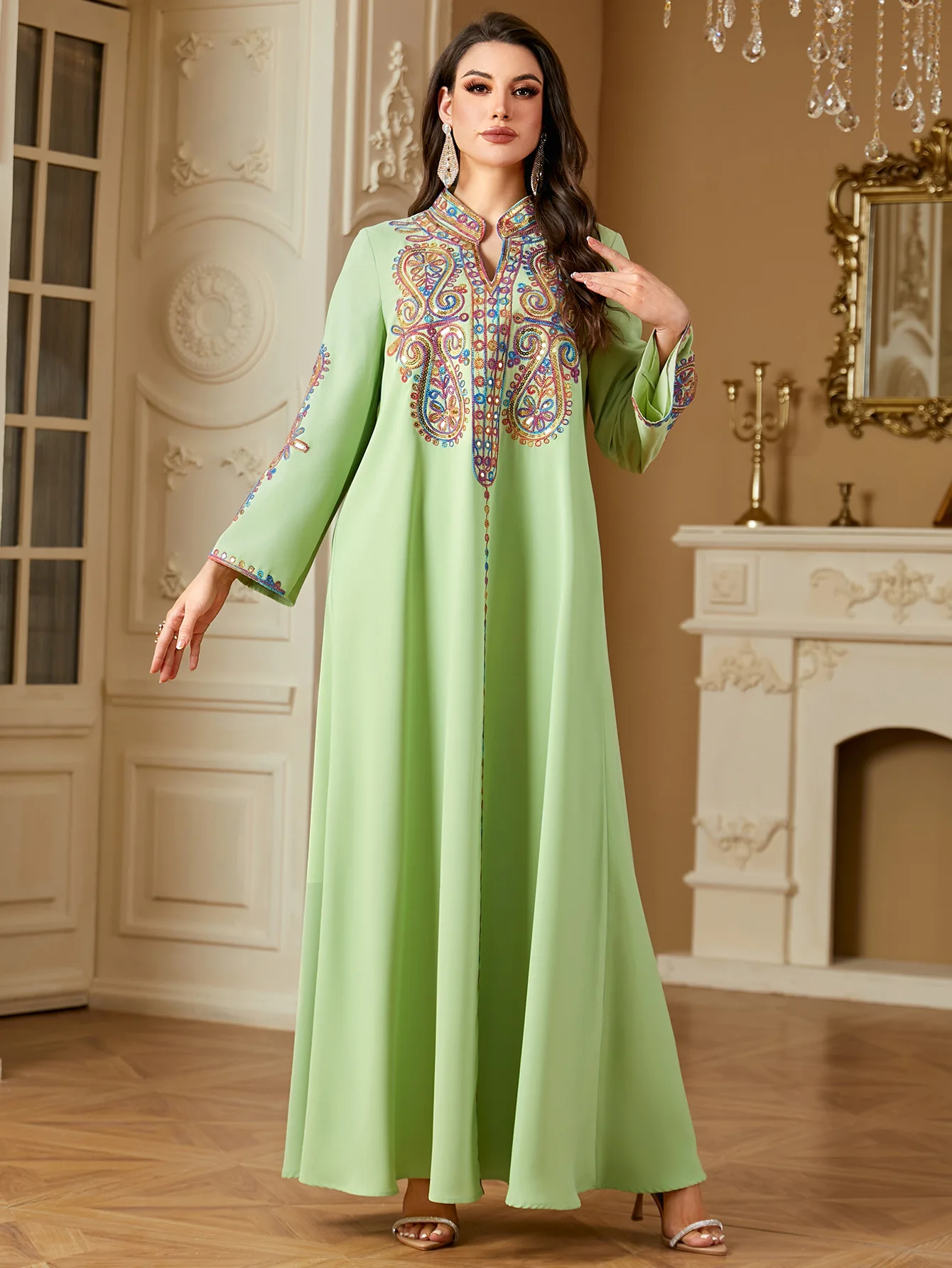 

Eid Embroidery Dress Muslim Women Ramadan Abayas Dubai Turkey Kaftan Islam Jalabiya Caftan Marocain Femme Musulmane Arabic Robe
