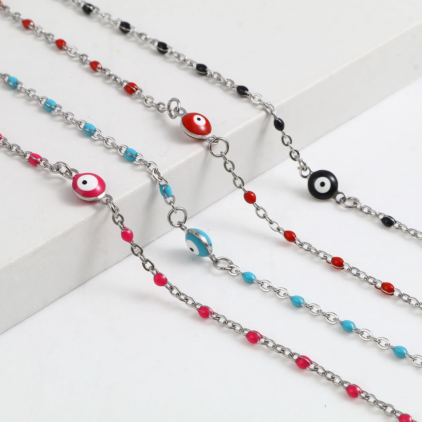 1 PC Silver Color Stainless Steel Religious Anklet Multicolor Enamel Round Evil Eye Fashion Jewelry Anklet 25cm(9 7/8\