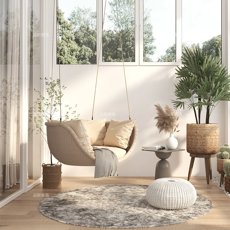 Outdoor swing hanging basket hanging chair indoor balcony casual rattan seat terrace rattan chair single indoor rocking chair