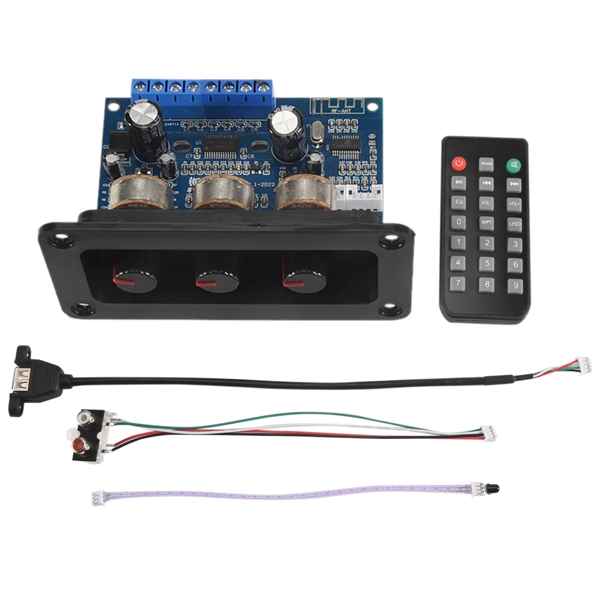 A51I 2.1 채널 디지털 앰프 보드 2X25W + 50W BT5.0 서브우퍼 DC12-20V 앰프 보드 + AUX 라인 + USB 케이블 + 원격 제어