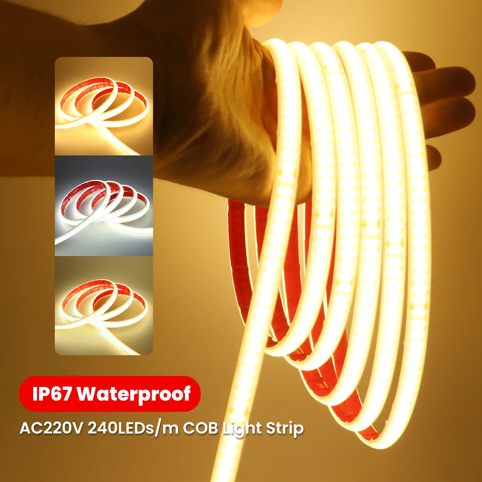 

Светодиодная лента COB 220 В, водонепроницаемая, 240 светодиодов/м, силиконовая трубка, кухонная светодиодная лента под шкафом с переключателем, клейкая лента для домашнего декора