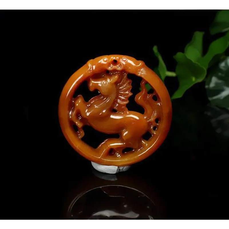 

New Original Ecological Pattern Yellow Dragon Natural Jade Pendant Exquisite Noble Horse Necklace Accessories Gift Jewelry