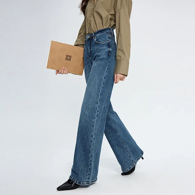 

Jeans Wide Leg Pants Women 2025 Denim Flare Trousers Stretch High Waist Pockets Washed Distressed Streetwear Floor Length Mom
