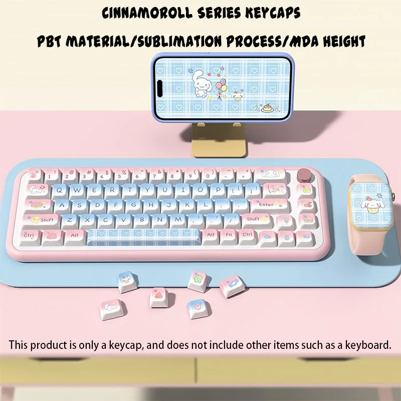 The New Kawaii Sanrio Cinnamoroll Cartoon Gradient Mda Height Pbt Sublimation Mechanical Keyboard Keycap Delicate Digital Around