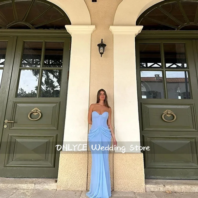 Graceful Chiffon Mermaid Evening Dresses Sweetheart Draped Prom Dresses Sleeveless Handmade Robes De Soirée Customized