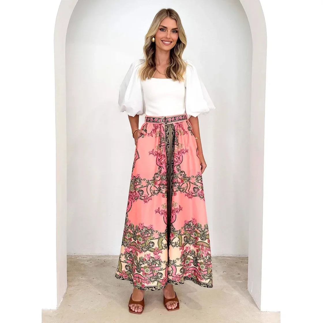 Women's Dress Skirt 2025 Spring/Summer New Fashion Printed Half-Length Skirt Ethnic Style Casual Long Skirt for Women