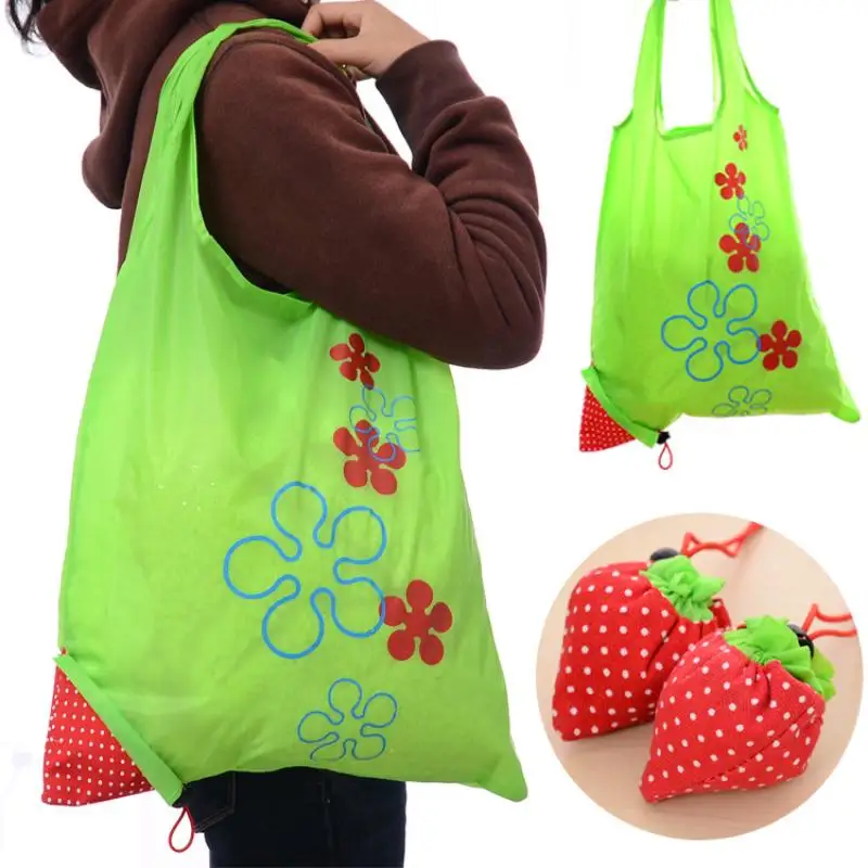 Strawberry Shopping Bag Eco-Friendly Foldable Polyester Hand Bag Grocery Bags Shoulder Reusable Shopper Canvas Bags Pocket Totes