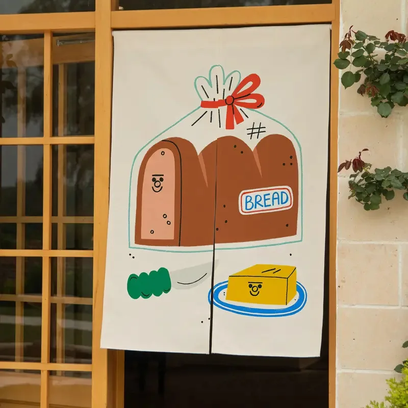 VIKAMA Japanese Cartoon Bread Door Curtain Kitchen Restaurant Cover Door Curtain Bakery Entrance Decoration Door Curtain