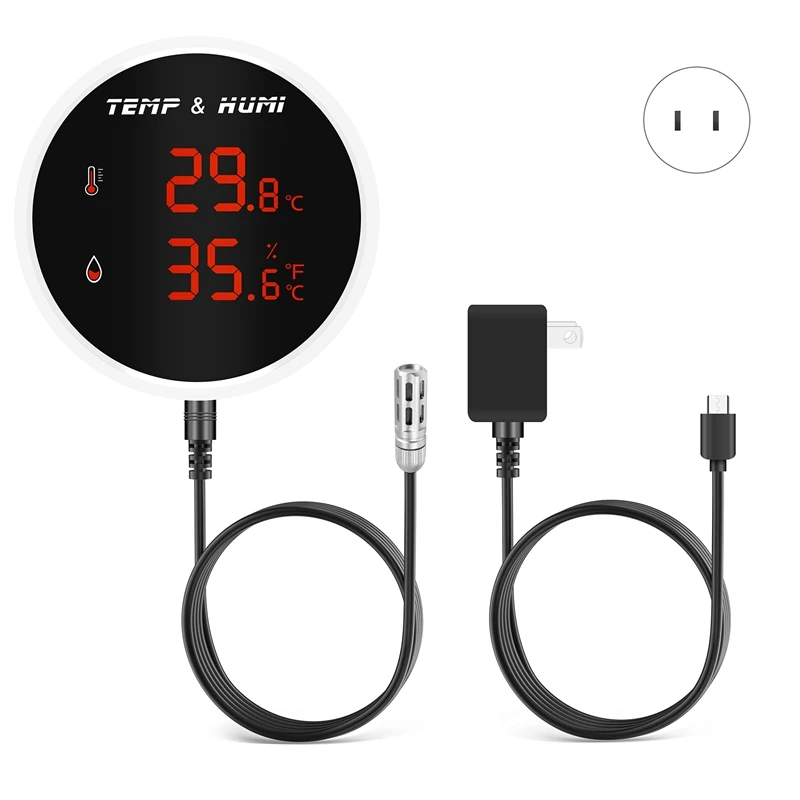 

Intelligent Monitor Temperature And Humidity External Probe LCD Display Thermometer Hygrometer Remote Monitor Alarm US Plug