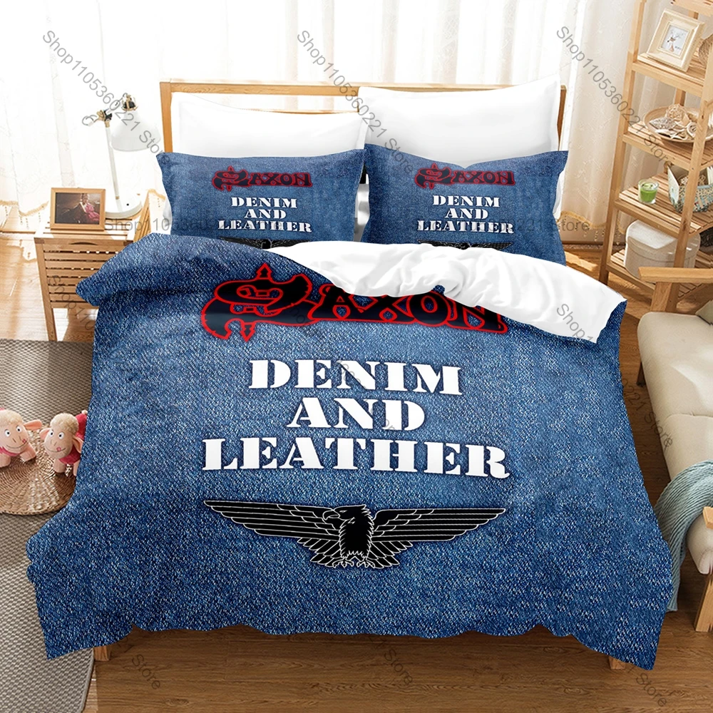 Cool Saxon Rock Band Bedding Set Vintage 1979 Established Pattern Comfort Linen For Rock Fans Duvet Cover 2 Pillowcase