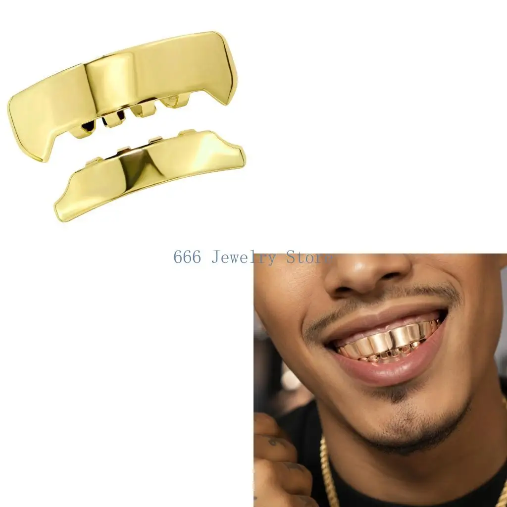 F2TD Cosplay Teeth Accessory Set for Upper and Lower Teeth, Two Piece Clip On Metallic Mouth Jewelry for Party Styling