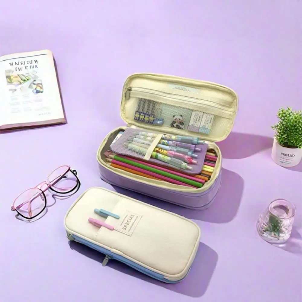 Multi-Layer Pen Opbergtas Uitbreiding Kawaii Pen Organizer Canvas Stofdicht Macaron Kleur Pen Case School/Kantoorbenodigdheden