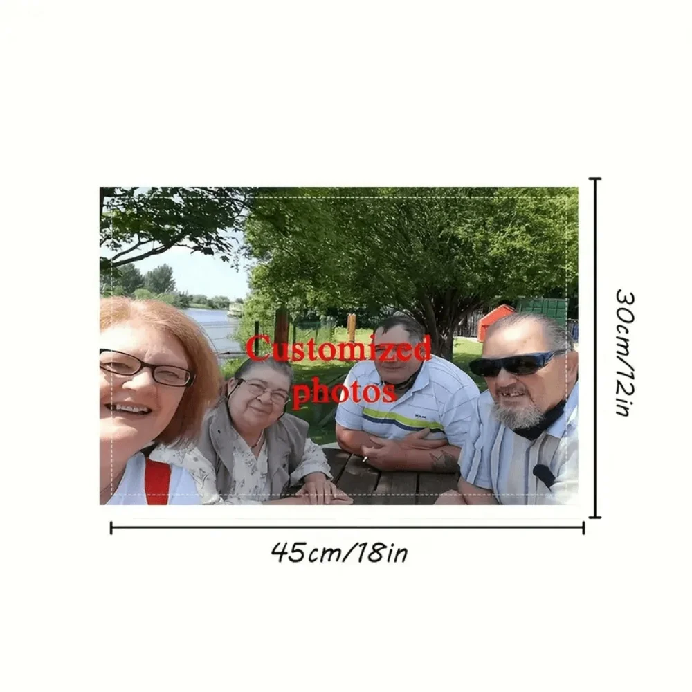 Customized Photo Linen Look Placemat Set 4/6Pcs Washable Heat Resistant Durable Personalized Table Mats 12x18In Gift for Family view 6