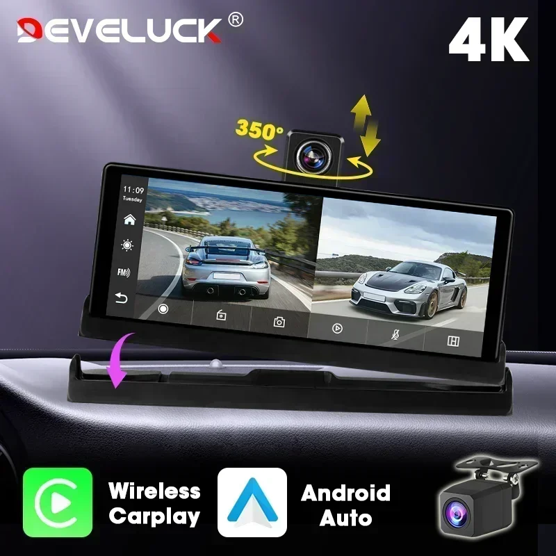 

10.26" Carplay Screen Rearview Mirror Dash Cam Android Auto 4K 3840*2160P WIFI BT GPS Navigation Video Recorder Car DVR Camera