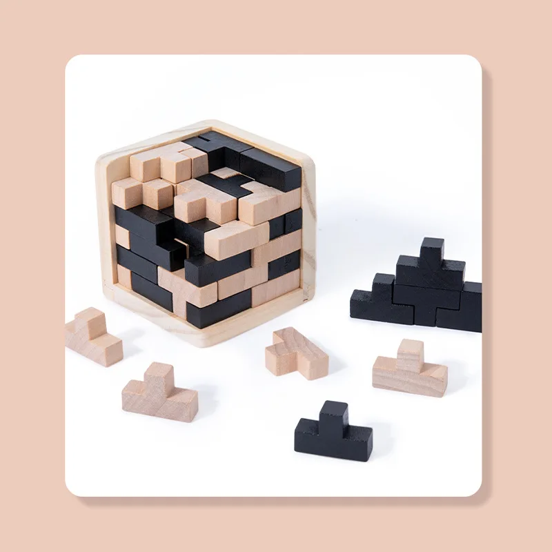 بناء كتلة قفل لعبة خشبية الضغط متعة خشبية ألعاب مونتيسوري طفل رضيع #4