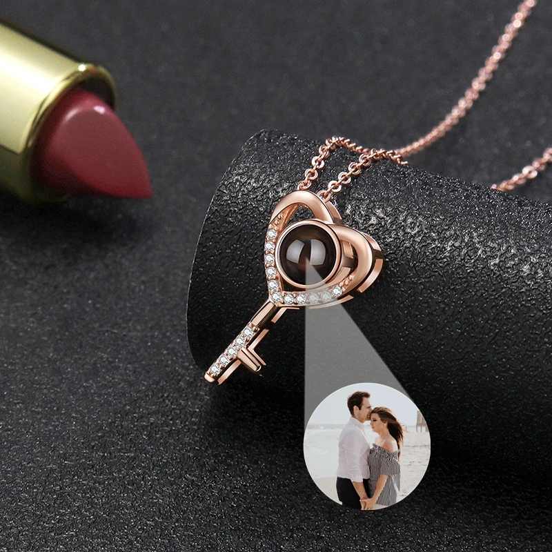 مفتاح القلب قلادة مخصصة صور قلادة للنساء الإسقاط صور قلادة 925 الفضة سلسلة زوجة هدية عيد ميلاد مجوهرات