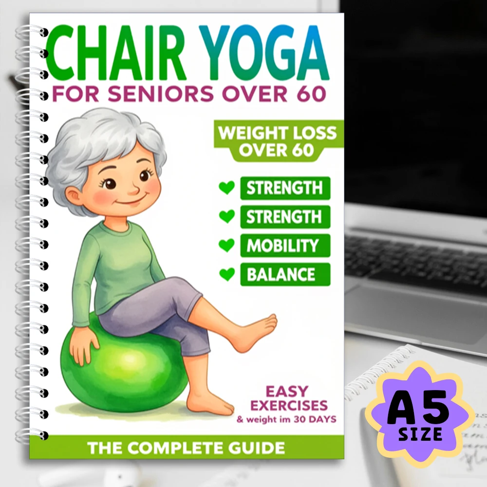 Chair Yoga Logbook Notebook Fitness Plan for Seniors Over 60, 30 Day Challenge Seated Yoga Exercises for Balance Flexibility, A5