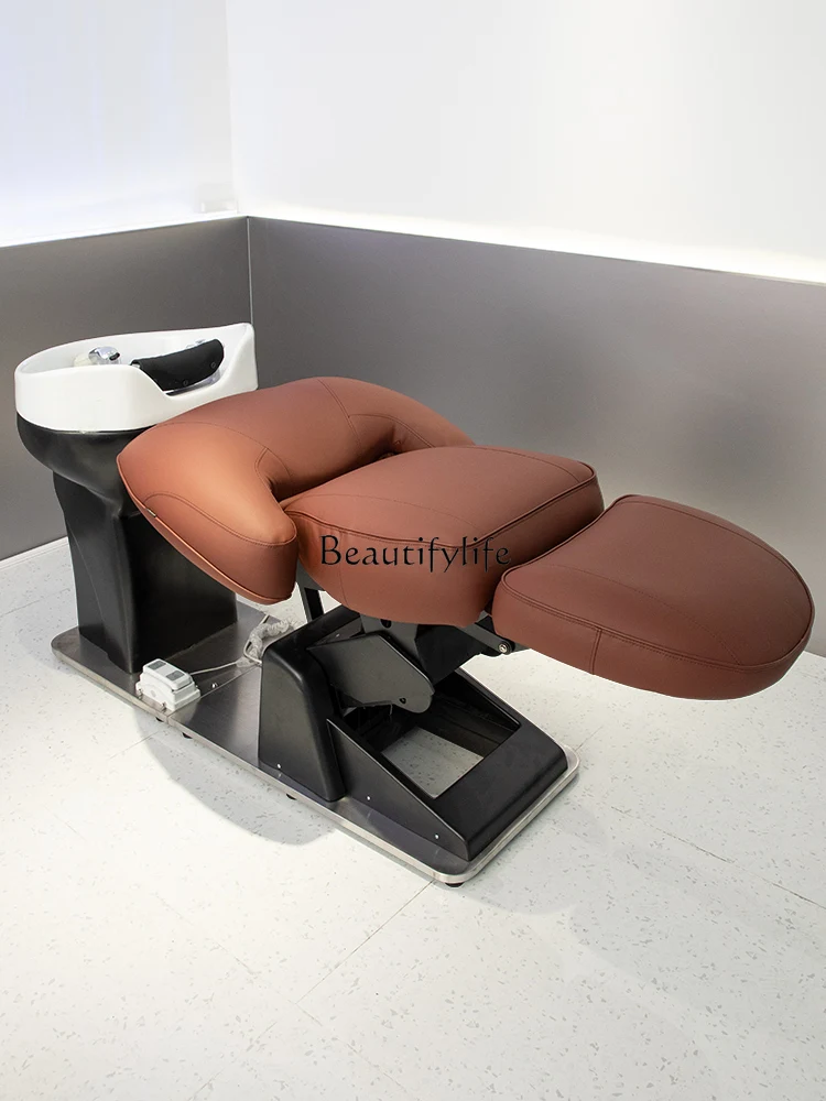 Electric Lifting Barber Shop Ceramic Basin for Hair Washing Station Half Lying Lifting Shampoo Bed