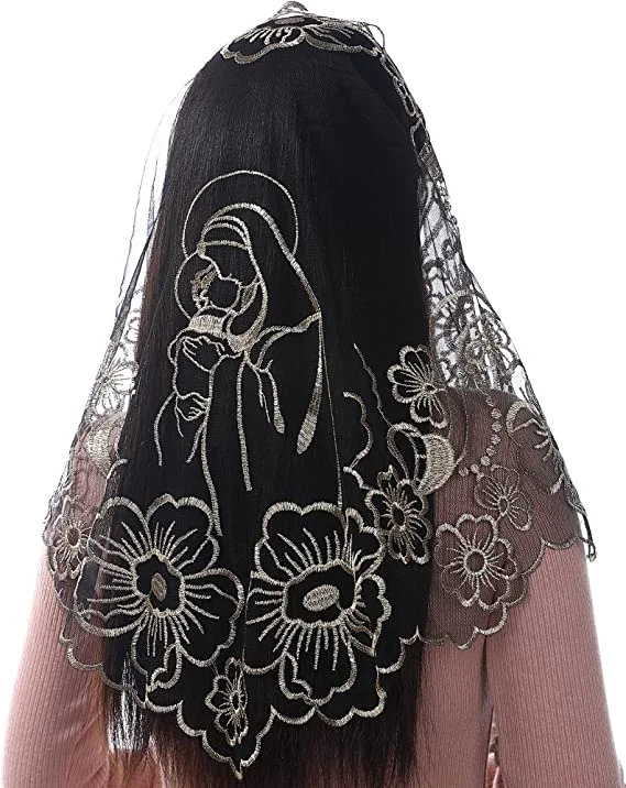 

Embroidery Craft Spanish Lace Chapel Scarf Mantilla Catholic Veil for Women Head Covering