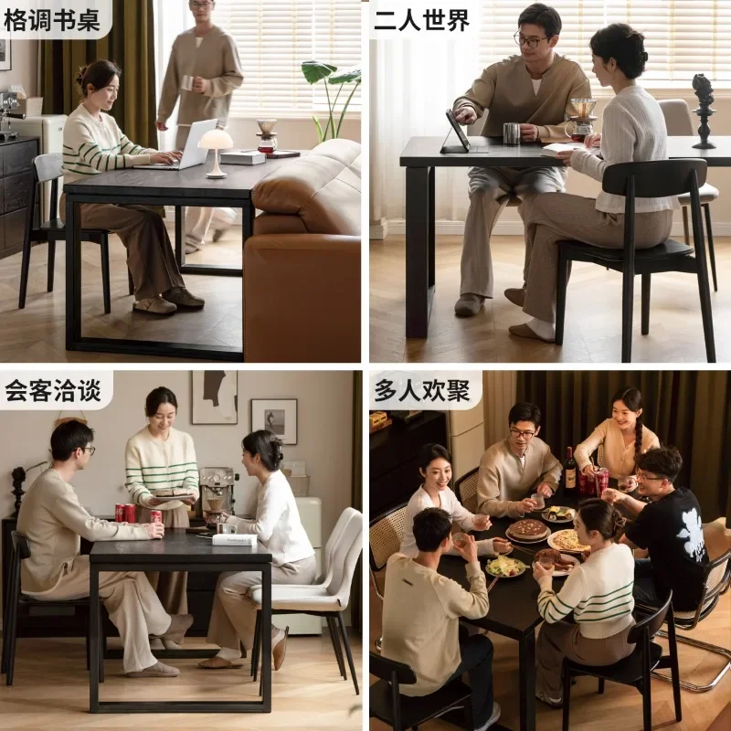 Nordic all solid wood dining table, ash wood wabi, log home dining table, rectangular office, black desk 5