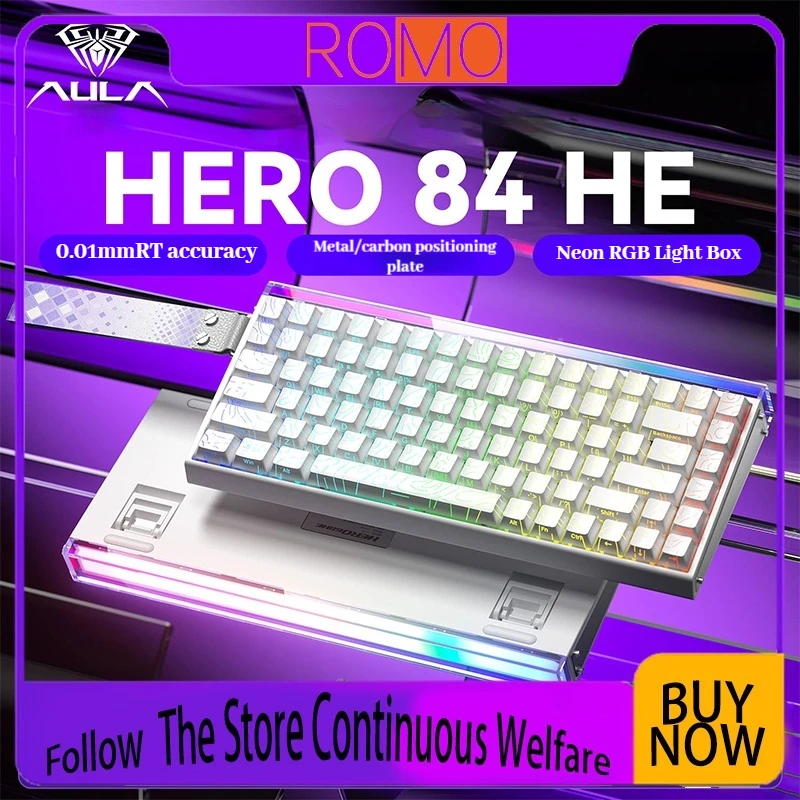 

Aula Hero84He магнитный переключатель, механическая клавиатура, карбоновая пластина позиционирования RT0,01 мм, 8 кГц, проводная игровая клавиатура, аксессуары для ПК, подарки