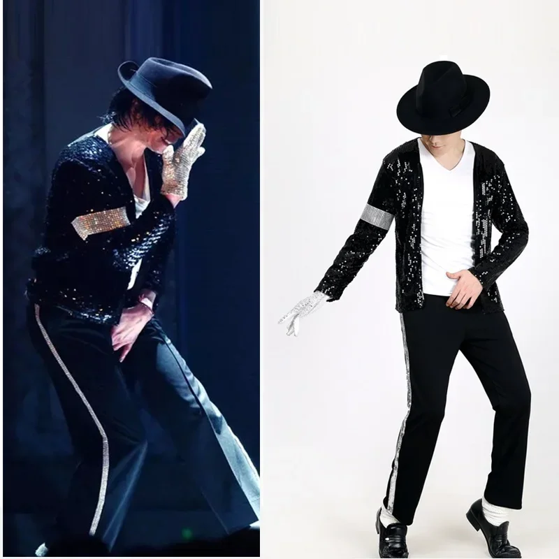 MJ Michael Jackson Street Punk Coat Billie Jean Jacket Glove Modern Dance Cosplay Adult Kids Shirt Hat Suit Hallowmas PA757