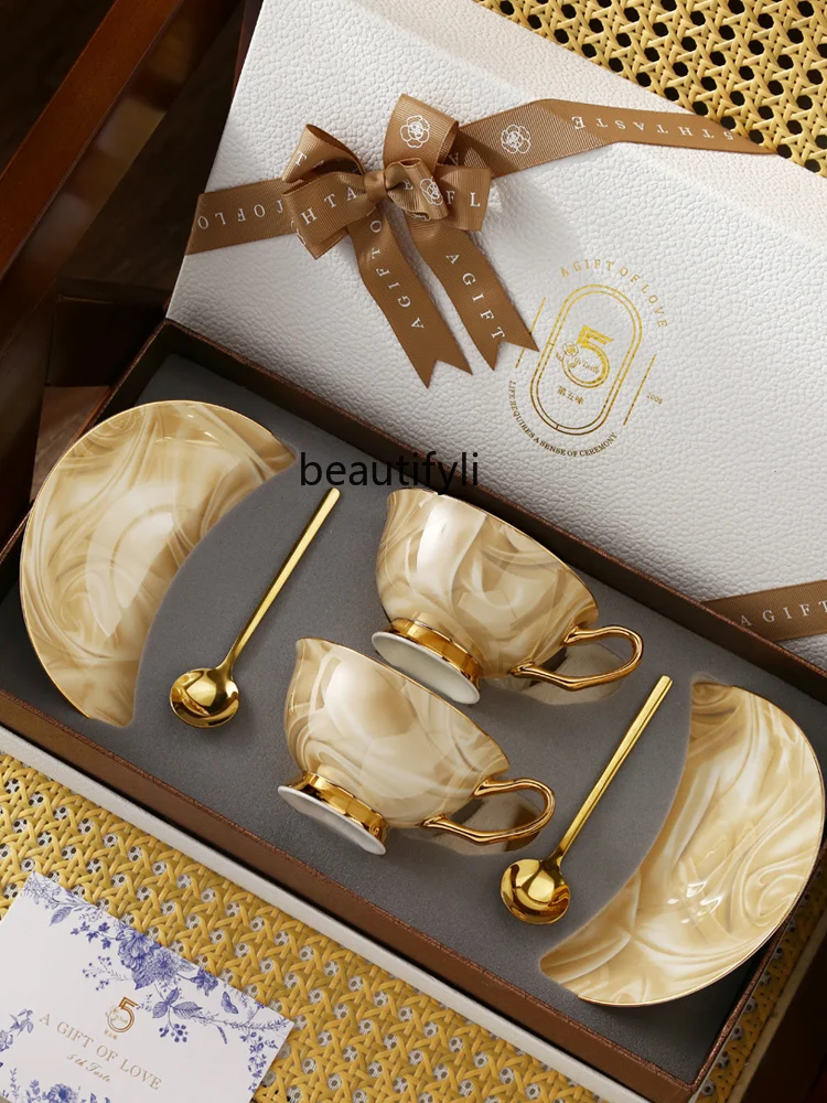 Bone china coffee cup set, high-end exquisite ceramic afternoon tea set, gift box, souvenir