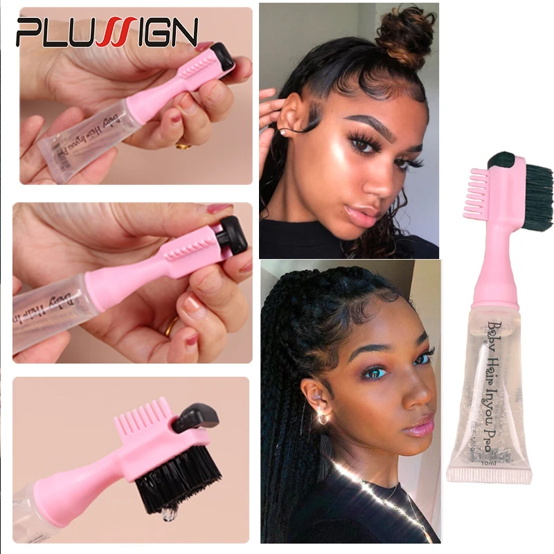 1Pcs Hair Styling Edge Control Gel With Brush For Baby Hair Portable Hair Fixative Gel Hair Cream For Natural Hair Africa 10Ml