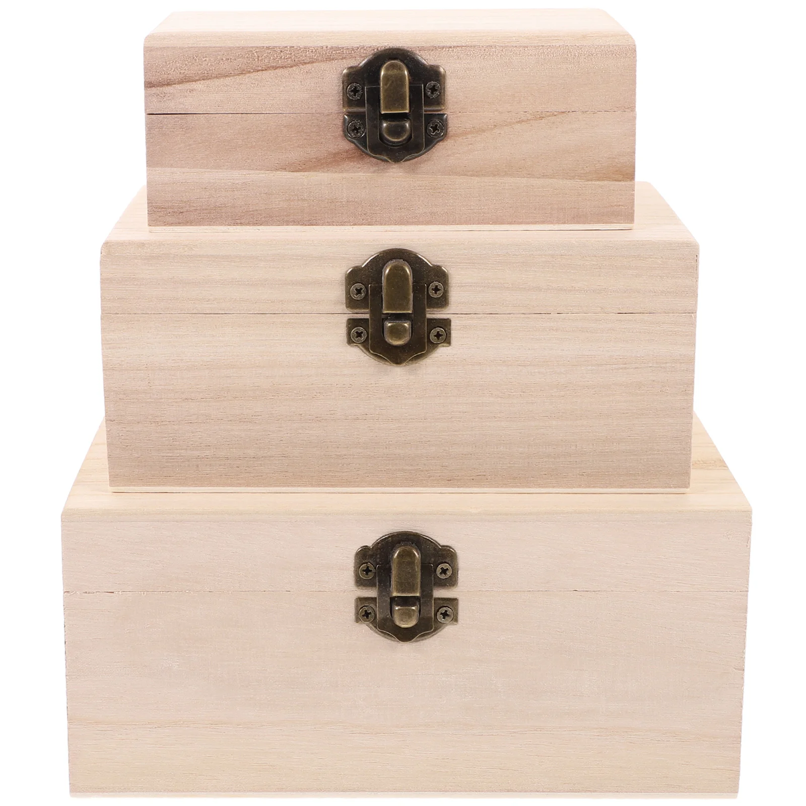 1 Set/3 Pcs Unfinished Wooden Case Creative Multi-function Box DIY Graffiti Supplies Storage Lock Case for Home Shop Adults Kids