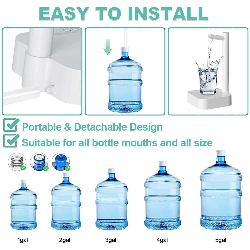Water Gallon Pump Portable Electric Water Dispenser for Household Camping Smart  Automatic Drinking Water Bottle Gallon Pump image 2