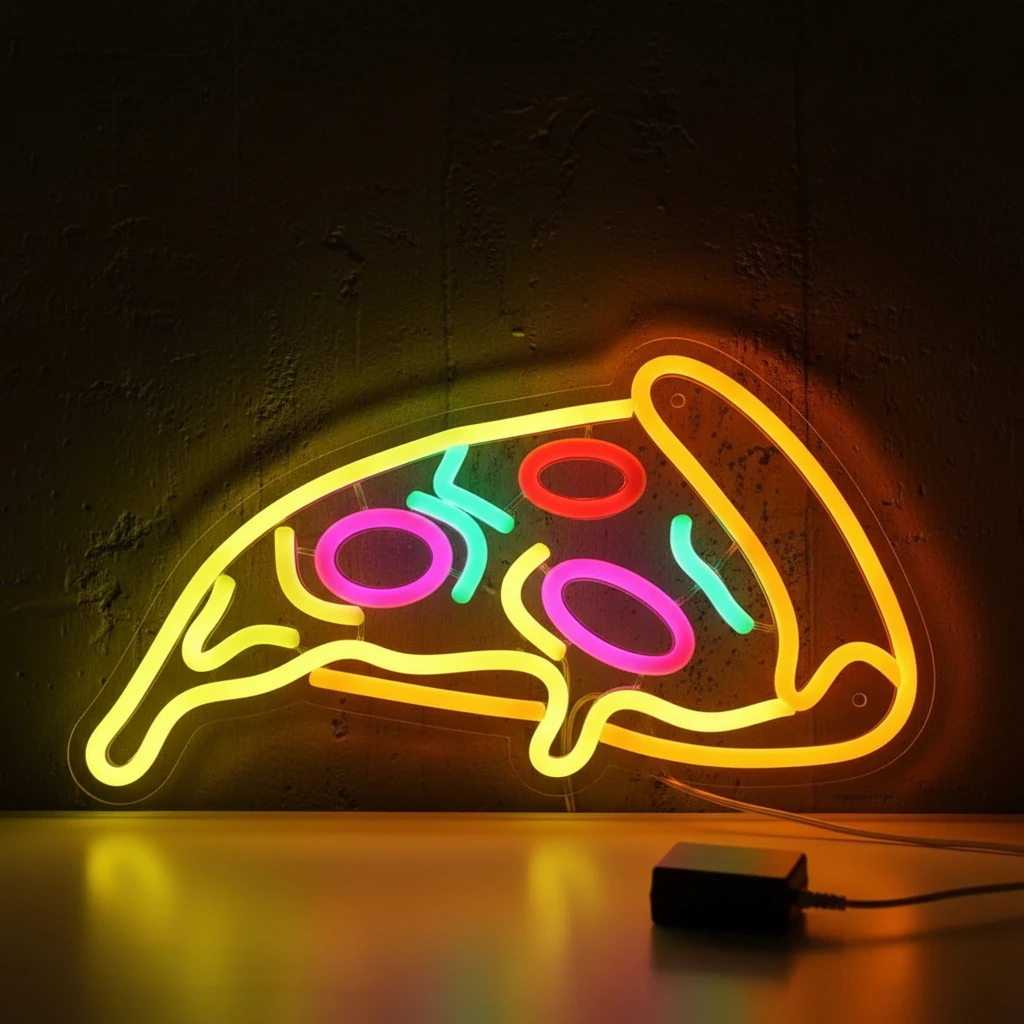 Neon LED Pizza, Szyld Neonowy do Pizzerii, Restauracji Fast Food, Lampa LED do Wnętrz, Szyld Reklamowy do Sklepu, Dekoracja Ścienna, Neon