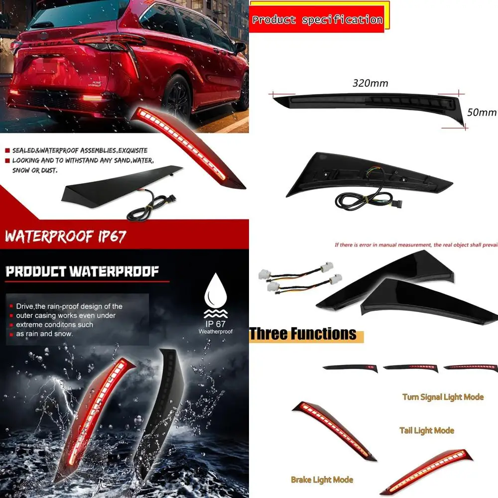 

2021-2023 Toyota Sienna Rear Bumper with Reflectors, Side Markers, Brake & Tail Lights, Sequential Turn Signal, Smoke Lens Red L