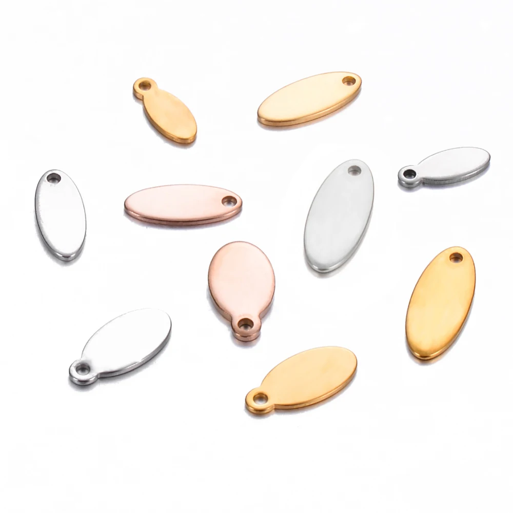 5x12mm of 50pcs Silver Gold Tone Stainless Steel Blank Oval Stamping Tags ID Necklace Jewelry Tag for Logos Not Turn Off Color