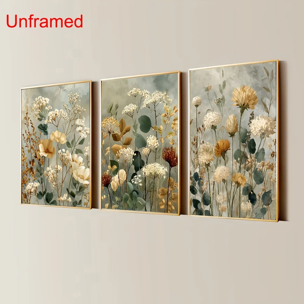Vintage Botanical Floral Rustic Canvas Poster Boho Wall Art Print Farmhouse Cottagecore Decor